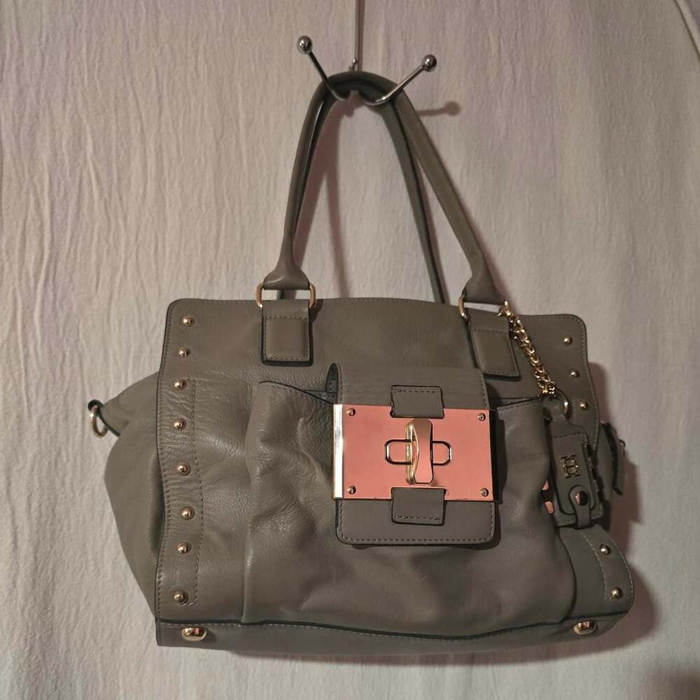 Abro Grey Leather Handbag with Gold Hardware